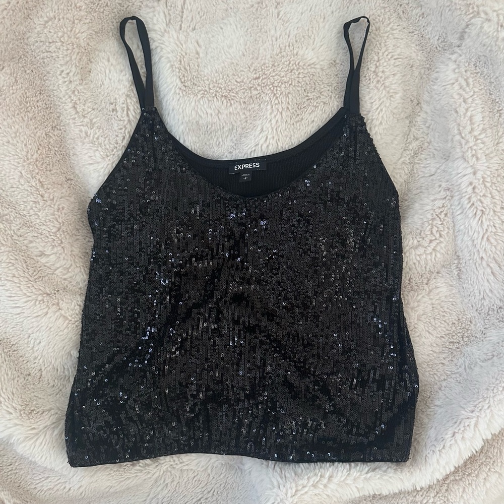 Express Black Sequin Sheer Inset Camisole